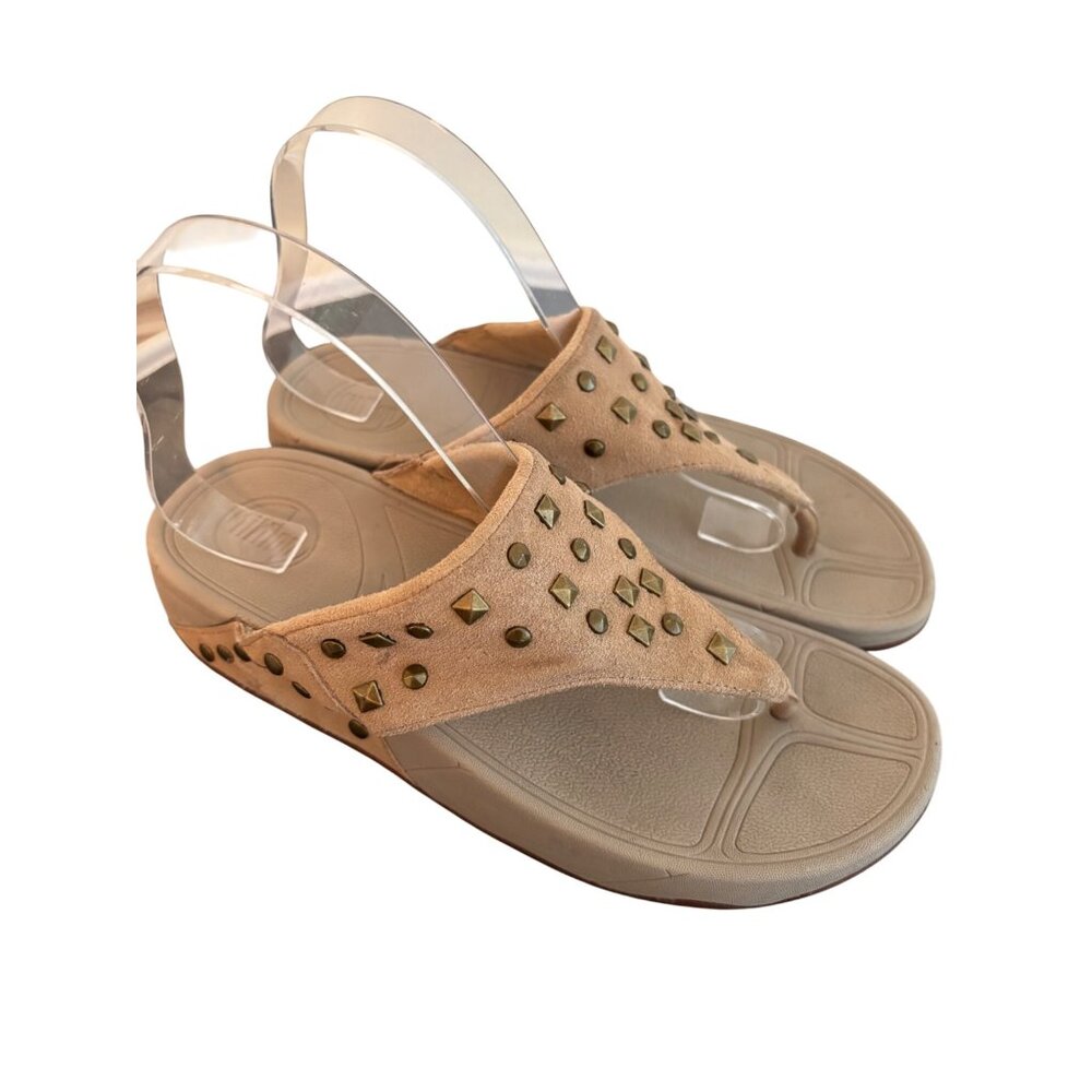 Fitflop Womens Studded Tan Suede Thong Sandals Size 7 Comfort Shoe